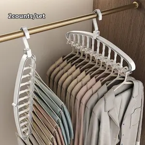2Pack Foldable Clothes Hanger for Dorm & Home, Multi-Functional 11-Hole Drying Rack, Space-Saving Wall-Mounted Organizer, Heavy Duty Plastic Wardrobe Essential