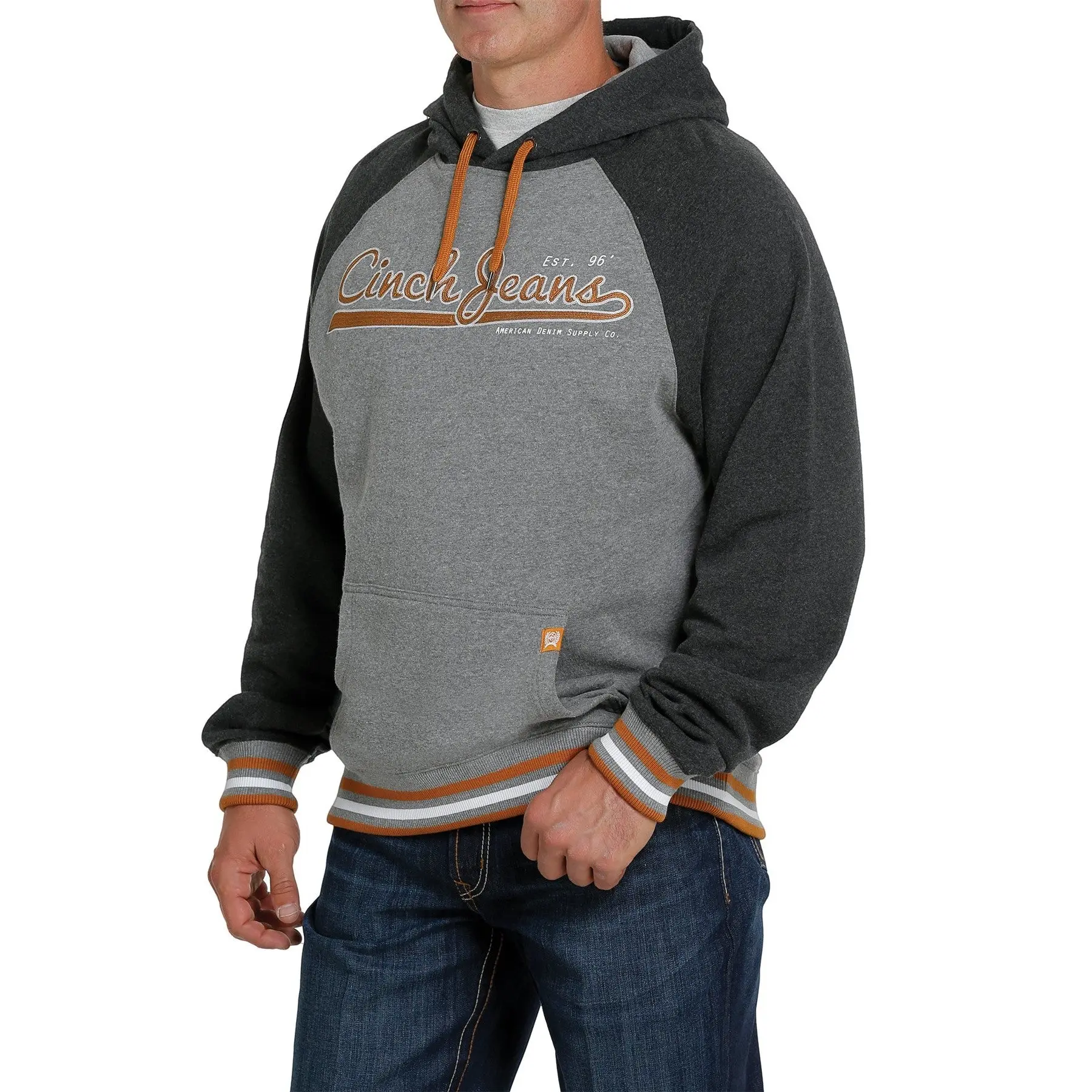 Cinch Men's Raglan Fleece Vintage Grey Sweatshirt Hoodie MWK1217007