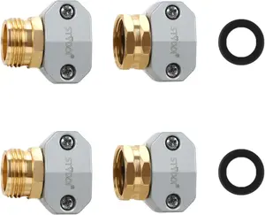 STYDDI Garden Hose Repair Connector Fitting, Aluminum Mender Female and Male Hose End Connector with Zinc Clamp, Fit 5/8-Inch and 3/4-Inch Garden Hose, 2 Sets