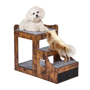 【fathersdaygift】VEVOR Pet Bunk Bed with Removable Stairs Dog/Cat Window Perch with StorageMulti-Level Bed Window Perch Dog Bedside Sleeper CouchSmall Pet Seat PlatformIndoor Use (Rustic Brown)