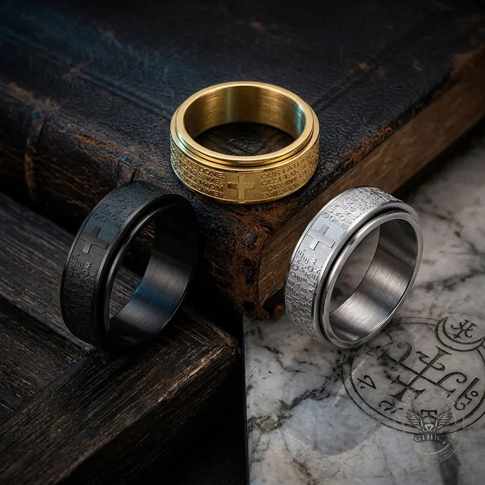 GTHIC Unisex Stainless Steel Spinner Ring Gift Box, Vintage Prayer Cross Fidget Anxiety Relief Band for Adults, Church Events & Everyday Wear, Hypoallergenic