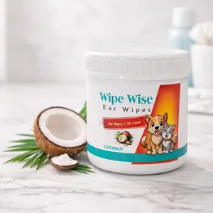 Dog Ear Cleaner Wipes 50 count – Finger Wipes for Dogs & Cats – Cleaning, Soothing, & Deodorizing Itchy Ears – Pet Ear Relief Solution (Coconut)