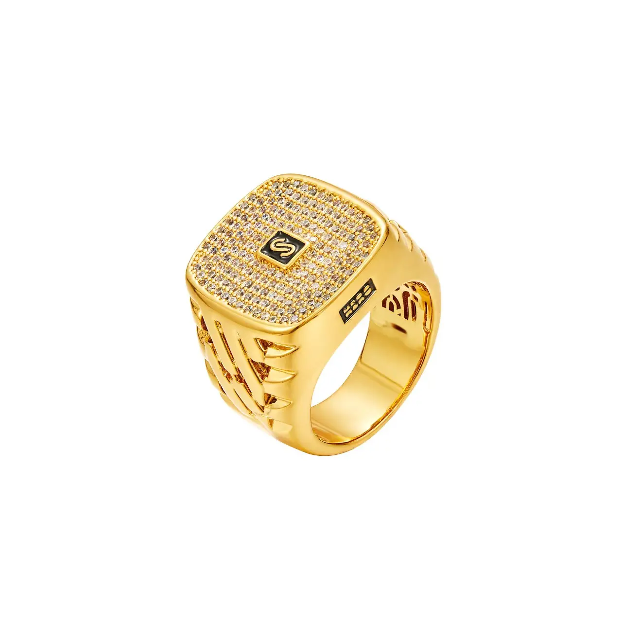 14K Gold Plated Iced Out Square CZ Ring Hip Hop Stackable Statement Jewelry for Men Durable Anti Rust Copper Inlaid Zircon Bling Gift for Boyfriend Birthday