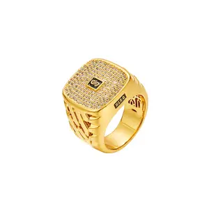 Trendy 14K Gold Plated Iced Out Square Ring for Men CZ Statement Ring Anti-Rust Durable Fashion Jewelry Stackable Gold-Plated Zirconia Gift Lover charm Rhinestone Hip-Hop Chain boyfriend birthday jewlery kids bridal set copper inlaid zircon gania an klet