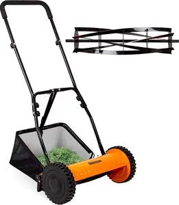 Walensee 16-Inch 5-Blade Push Reel Lawn Mower, Cordless Manual Reel Lawn Mower Walk-Behind Steel Lawn Mowers with Removable 7.9-Gallon Grass Catcher, Sponge Grip, 4-Position Cutting Height Adjustment