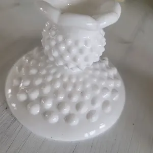 Vintage, milkglass hobnail candle holder