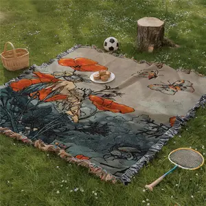 Multi Purpose Picnic Mat Yarn Woven with Tassel:Flower Fairy Pattern, Soft and Breathable, Suitable for Travel Camping Lawns Weddings Concerts. Indoor Bohemian Decoration Machine Washed and Used As Bed Blanket Sofa Towel Tablecloth Tapestry