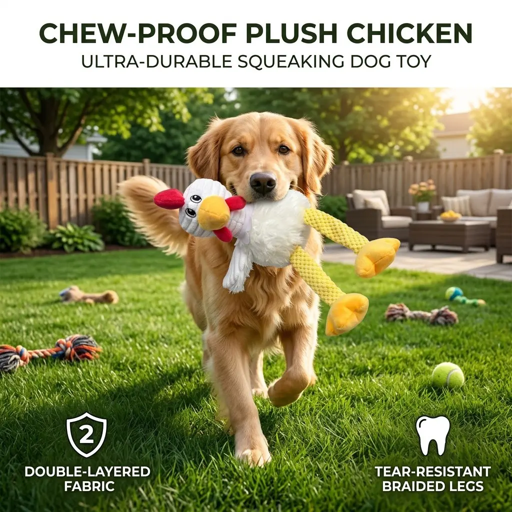 Cartoon Rooster Pet Plush Toy, Bite-Resistant Squeaky Dog Boredom Relief Toy for Small/Medium Dogs