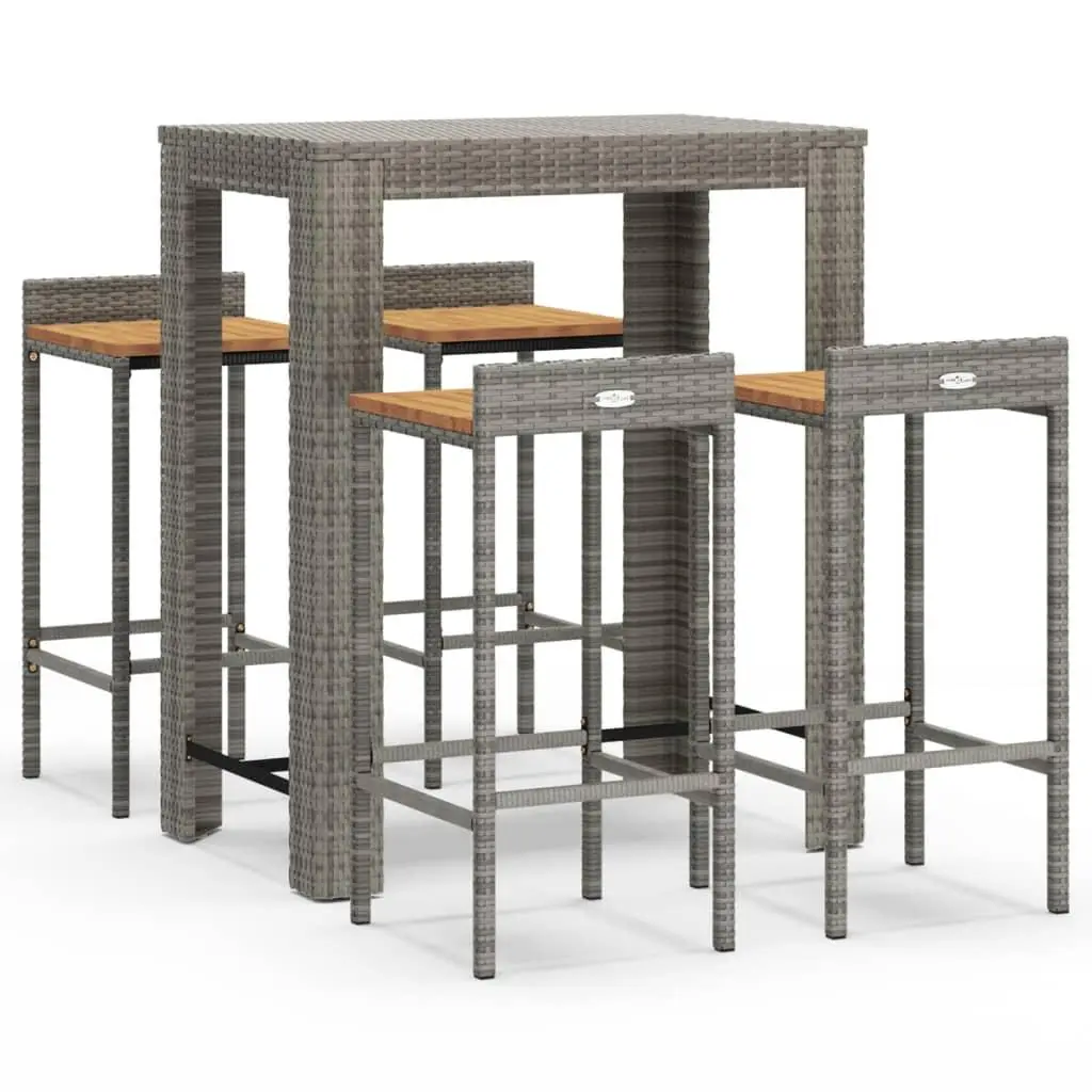 vidaXL Patio Bar Set Kitchen Bar Table Set Poly Rattan and Solid Wood Acacia 3029646
