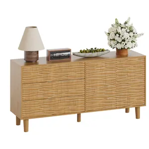 61" Mid Century Sideboard Buffet Cabinet, Large Storage Cabinet with 3 Drawers, 2 Doors, Adjustable Shelf, Accent Console Table for Living Room
