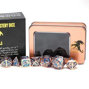 Hymgho - 7 Matching Ornate Solid Metal Polyhedral RPG Dice - Box