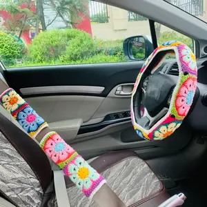 Crochet Colorful Car Steering Wheel Cover Seat Belt Cover/Car Decoration Car interior Gift for her Knit Practical
