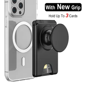 Universal Magnetic Wallet with Expanding Phone Grip,Phone Card Holder Solid SocketWallet for IPhone Samsung Wallets Case Rotating Camera