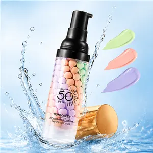 Three-Color Protective Isolation Cream with SPF 50 Coverage, Brightening & Oil-Control Moisturizer for Color Correction, Waterproof & Sweatproof Makeup Base