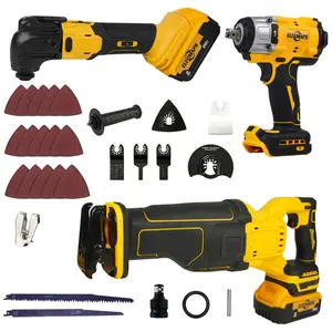 Multifunctional 20V Brushless Power Tool Combo Kit (3-Piece Set): Impact Wrench, Reciprocating Saw, and Oscillating Multi-Tool. Ideal for renovation, fine woodworking, and furniture assembly—an essential toolkit for the home.