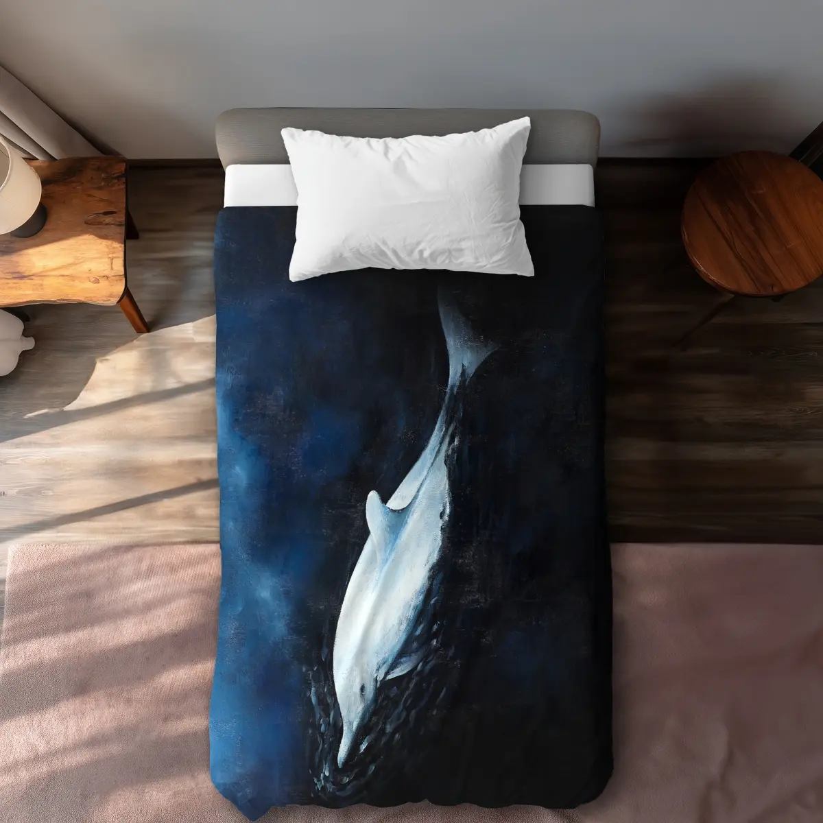 360 stand Breathable Fabric Swimming Dolphin Duvet Cover - Twin Size, Modern Chic, Coastal Style, Versatile Bedroom Bedding for Adults, Children, Aquatic Home Decor, Marine Duvet Covers, Decorative Duvet Cover