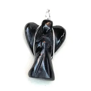 Wire Wrapped Black Obsidian Angel Pendant
