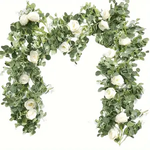 Elegant 177.8cm Eucalyptus Garland with Faux Roses & Peonies - Perfect for Weddings, Parties, and Outdoor Decor floral garland