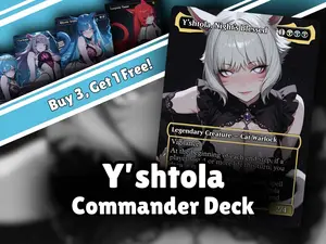 Y’SHTOLA Control Proxy Commander Deck – Premium Catgirl Spellslinger Set, 100 Cards, 5 Commander Art Versions, Double-Sided Tokens, Borderless Designs