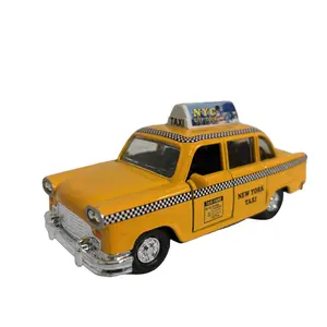SHING FAT New York City Taxi 5 Inches Die Cast Metal Toy with Pull Back and Go Action, Yellow Color with Black and White Checkered Detailing
