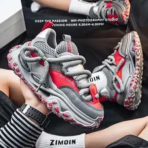 UYCEKK Shoes for Men Four Seasons Edition, A Niche Design with Contrasting Colors Dad Shoes.Red, Gray And Silvery Patchwork Mesh Upper (thick Rope Lacing Design), Thick-soled Anti-slip Sole, Suitable for Daily Outings And Casual Sports
