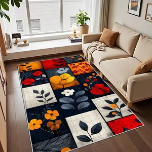 Crystal Velvet Floral Rug, Waterproof, Easy Clean, Soft Comfortable Mat for Door Mats, Kitchen, Living Room, Bedroom