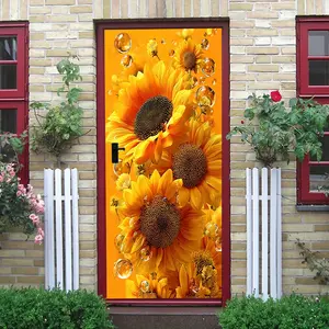 2 Sunflower Wall Stickers Removable Self Adhesive Vinyl Decals for Living Room Bedroom Kids Room Decor Cartoon Flower Wall Art Decorations Eco Friendly PVC Waterproof Sun Protection Home Decor