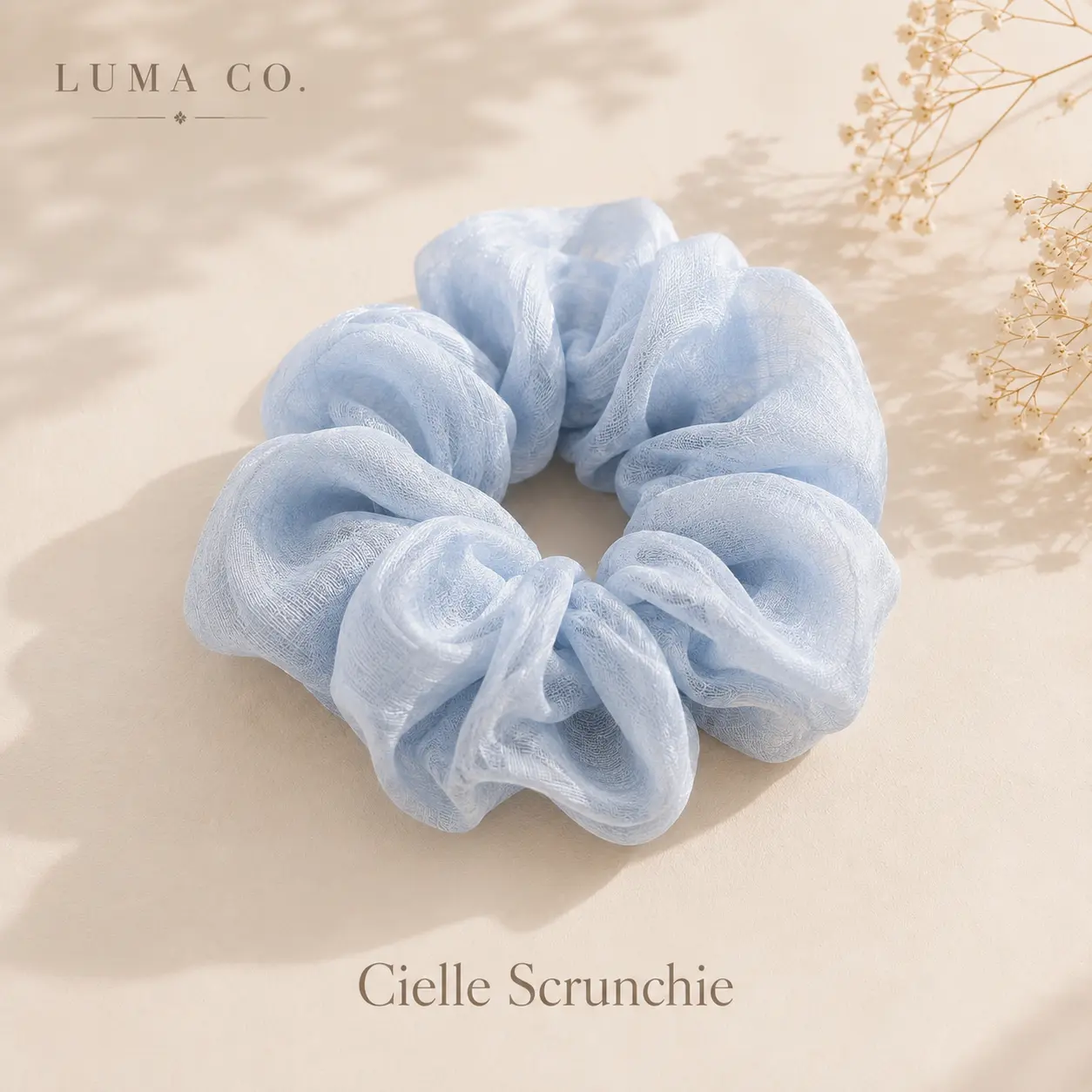 Cielle Cloudlight Blue Satin Hair Scrunchie - Plain, Satiny Finish Hairbands & Scrunchies, Airy Ruched Hair Tie with Fluid Folds for Everyday Use