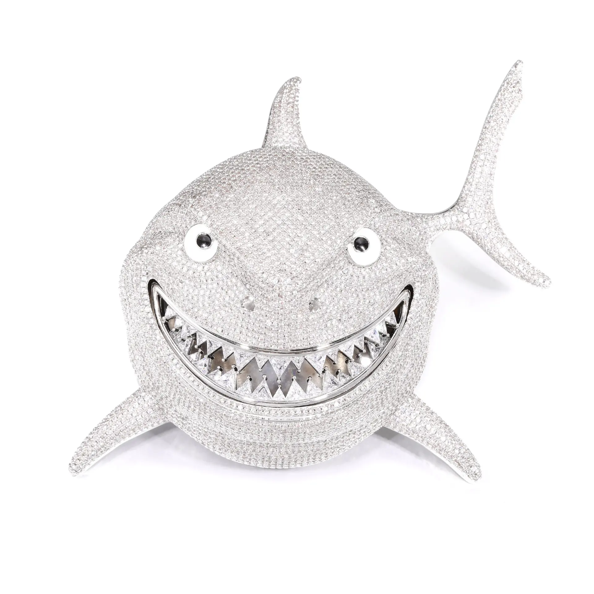 Shark Pendant Blinged Out Statement Charm for Hip Hop Streetwear Vibe with Sparkling Details