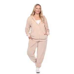 White Mark PS2121-10-3X Plus Size Velour Tracksuit Set, Beige - 3XL - 2 Piece