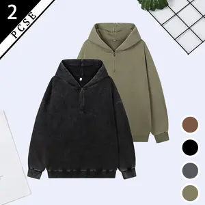 2 Pack Men's Vintage Washed Half Zip Hoodies, Oversized Loose Long Sleeve Pullover Sweatshirts, Soft Streetwear Hooded Tops for Daily Commute, Sports, Travel & Layering Outfits, Retro Relaxed Fit Basic Sweatshirts for All Seasons Street Casual Wear.......
