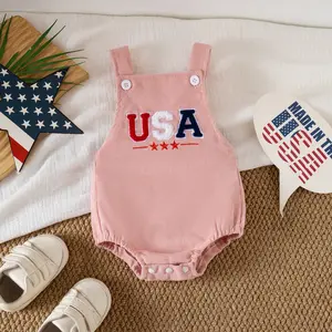 4th of July Baby Boy Girl Outfit American Flag Overalls Smocked Bubble Romper Bodysuit Newborn Memorial Day Outfits 0-18 Months