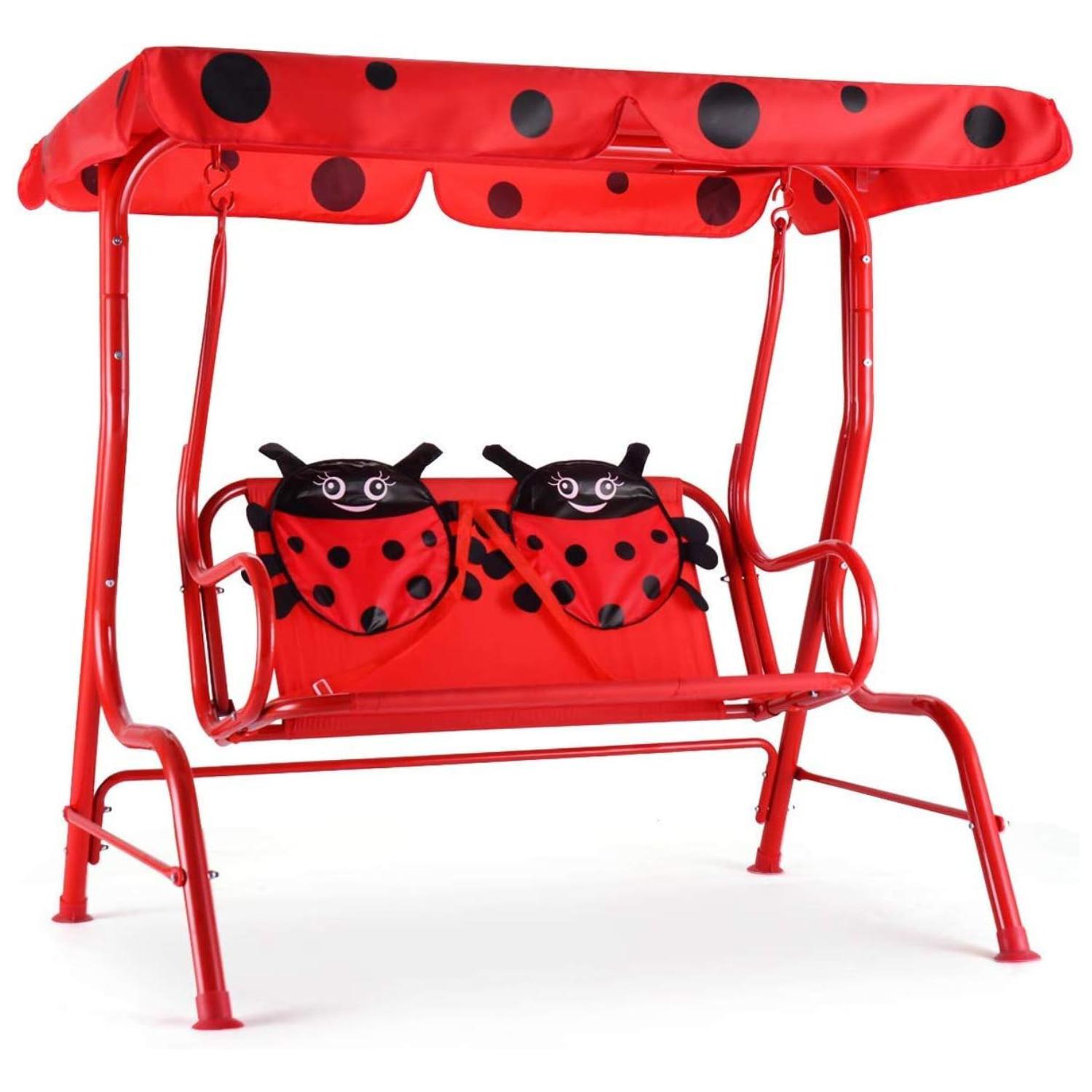 Costzon All-Weather kids Patio Swing, 2-Seater Porch Swing Lounge Chair Hammock w/Removable Canopy, Outdoor Swing Bench