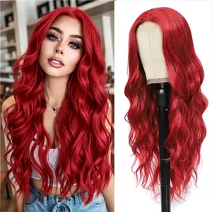 Long Red Wig for Women 26Inch Wavy Curly Wigs Synthetic Hair Replacement Wig Heat Resistant Hair Wig for Daily Party Use Halloween Costume Wig