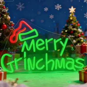 1pc Merry Grinchmas Christmas Neon Light, LED Dimmable Wall Hanging Neon Lamp, USB Powered for Holiday Decor, Home Office Shop Window Christmas Decoration, Gifts for Anime Lover