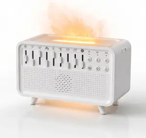 Flame Light & Aroma Diffuser White Noise Machine with 8 Mixable Nature Sounds – Desktop Sound Machine for Sleep, Office, Yoga & Meditation, with Timer, Bluetooth & USB Power