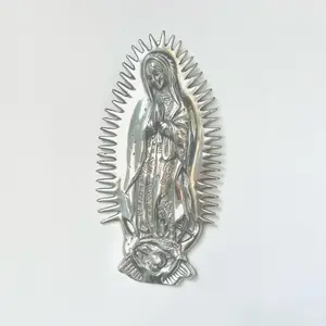 Mexican Polished Pewter Virgen de Guadalupe Wall Art Handcrafted Religious Decor