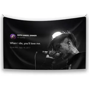 Lil Peep Rapper Tweet Tapestry 60x40 Inches UV Resistant Flag Banner When I Die You'll Love Me Wall Hanging Decor for Bedroom College Dorm Frat Beach Living Room