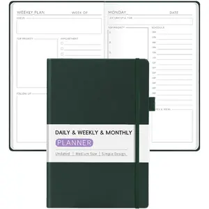 Undated Weekly Planner for 2025,  Daily & Weekly & Monthly Calendar Planner, Cute Daily Organizer Notebook, Agenda Journal to Track Goals & Tasks, Start Anytime, A5 Size, Dark Green
