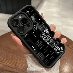 Phone Case for iPhone 15 Plus 16 Pro Max 14 13 12 11 XS XR Black Text Puzzle Pattern Anti-Scratch Shockproof Soft Silicone Protective Cover