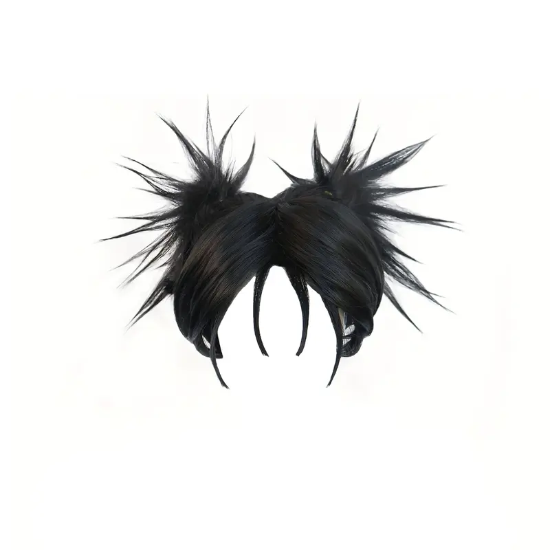 Anime-Inspired Short Black Faux Wig with Two Ponytails High-Temperature Fiber for Parties and Raves Unique Anime Hairstyles