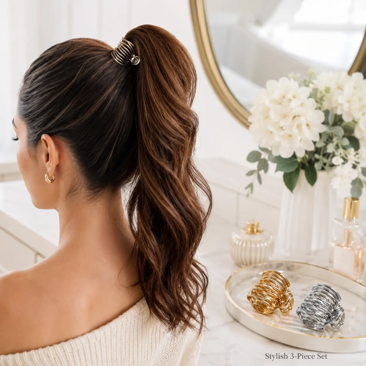 3Pcs New Metal High Ponytail Fixing Claw Clips, Anti-Collapse Hair Claws, Elegant Hair Accessories for Women