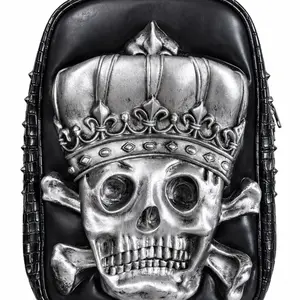 Gothic Silver Crown Skull Backpack, Luxury 3D Punk Designer Bookbag (SKU: 3067)