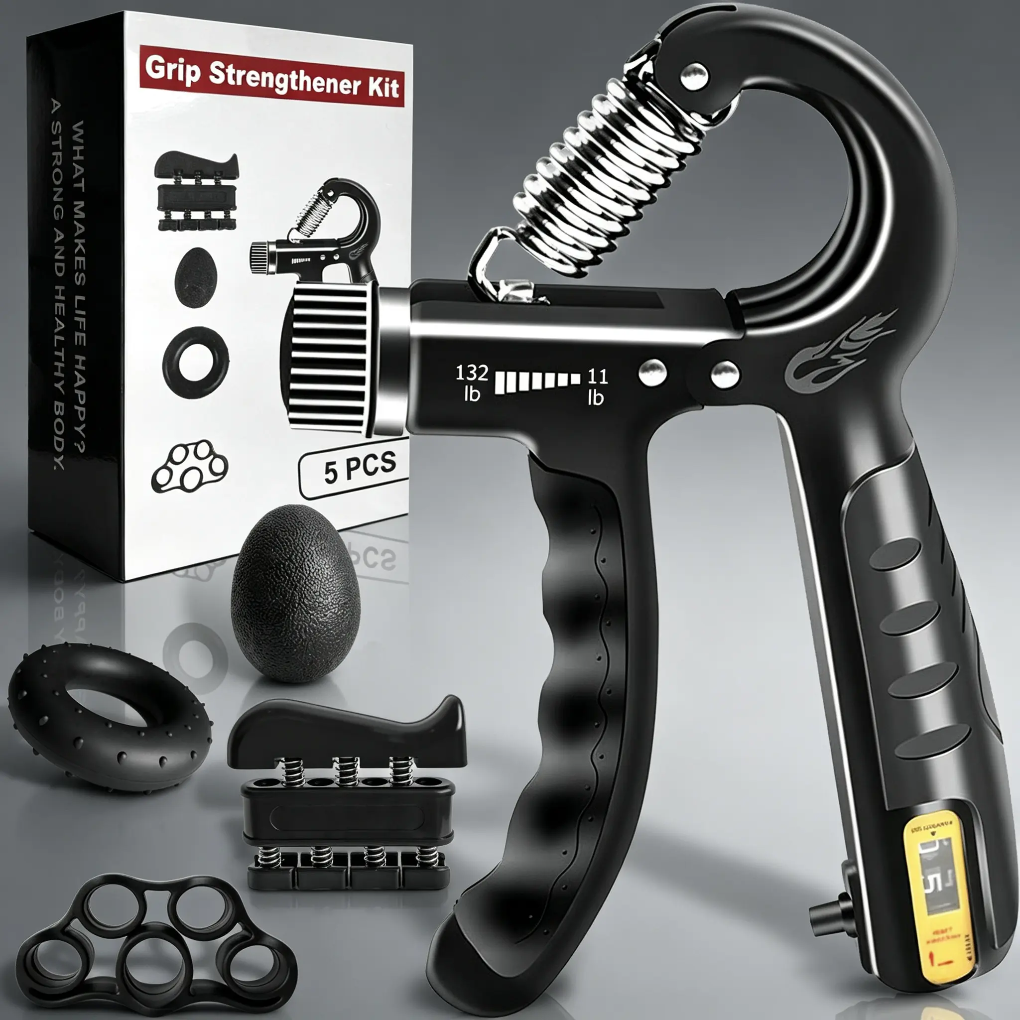 5 PCS Grip Strength Fitness Kit - Adjustable Tension Forearm Hand Gripper - Finger Trainer, Adjustable Grip & Hand Massage Trainer Pack - Muscle Growth & Hand Injury Recovery Finger Exerciser Boyfriend Present