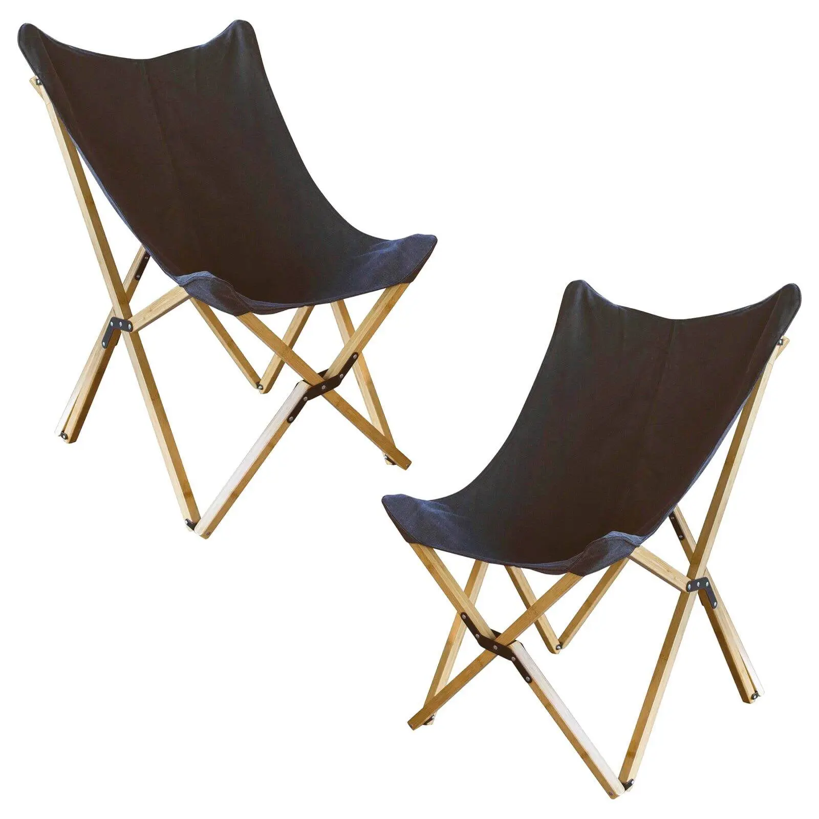AmeriHome BFCBCBLK2PK Retro Vintage Mid-Century Armless Fold-Up Butterfly Dining Chairs, 2-Piece Black Cloth & Bamboo Set, Durable Indoor Use for Basement/Den, 24 lbs, 46.45x7.08x7 in, Slip-On Cover, Do Not Launder