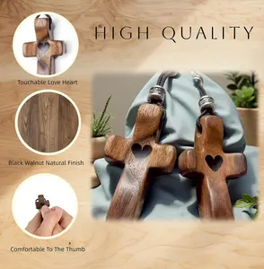 3/6/9 PCS Pocket Wooden Cross Keychain Set – Small Wood Cross Fidget Bulk Pack with Organza Bags & Prayer Cards, Cross My Heart Stress Relief Gift for Christian Faith, Easter, Church & Religious Events