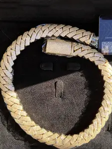 Iced out chains, VVS diamond-encrusted cuban link chains and bracelets20mm Lab grown diamond choker, Cuban link bracelet, Hip Hop Jewelery