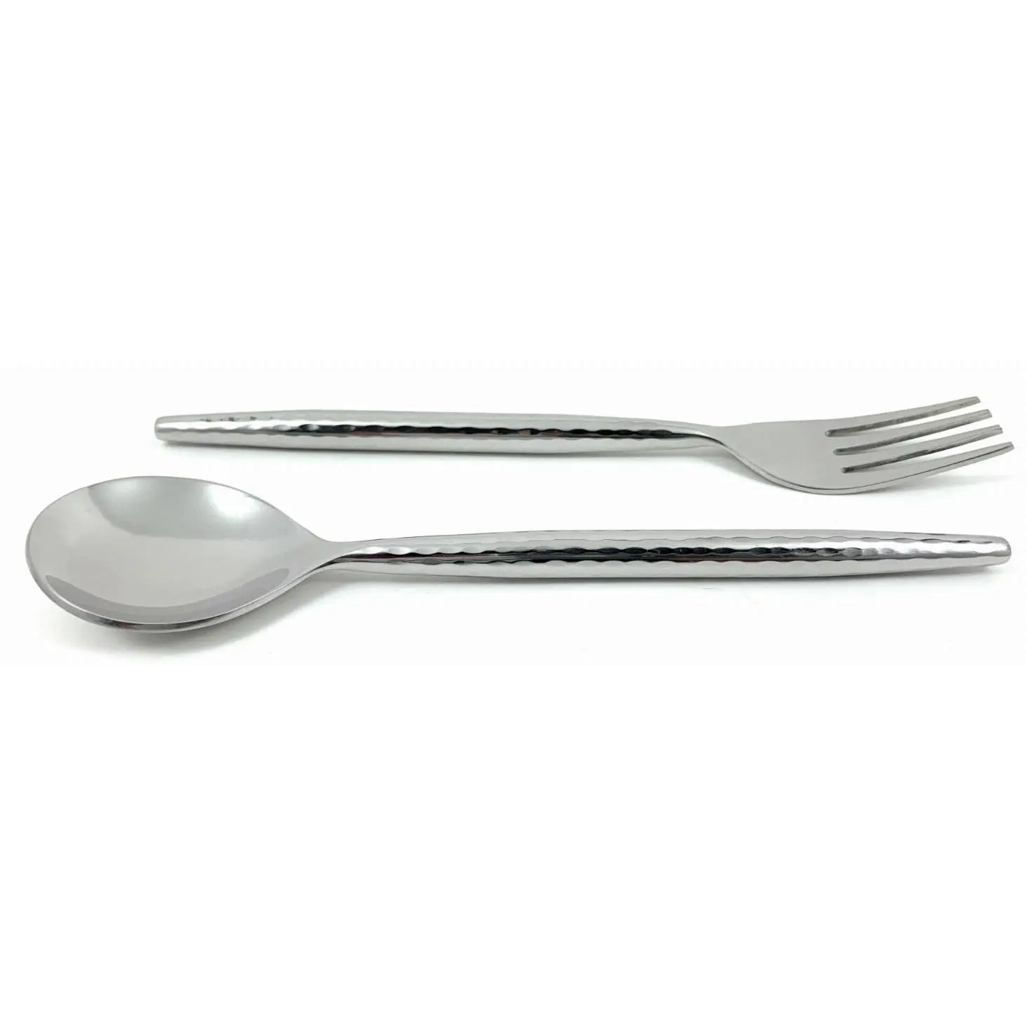 Vibhsa Stainless Steel Appetizer forks and Soup Spoons Set of 8 Pieces (Hammered, Silver Glossy)