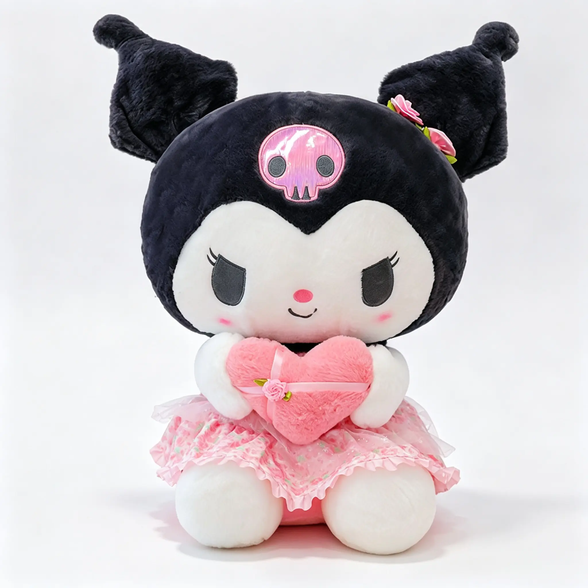 Sanrio Kuromi 15.7 Inch Sakura Themed Stuffed Animal With Floral Dress And Plush Heart For Sanrio Fans Gift And Room Decor
