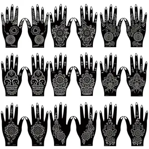 18 Sheet Henna tattoo kit Temporary Tattoo Stencils, Hands henna Tattoo Sticker Indian Temporary Tattoo Stickers Self Adhesive Tattoo Stencils